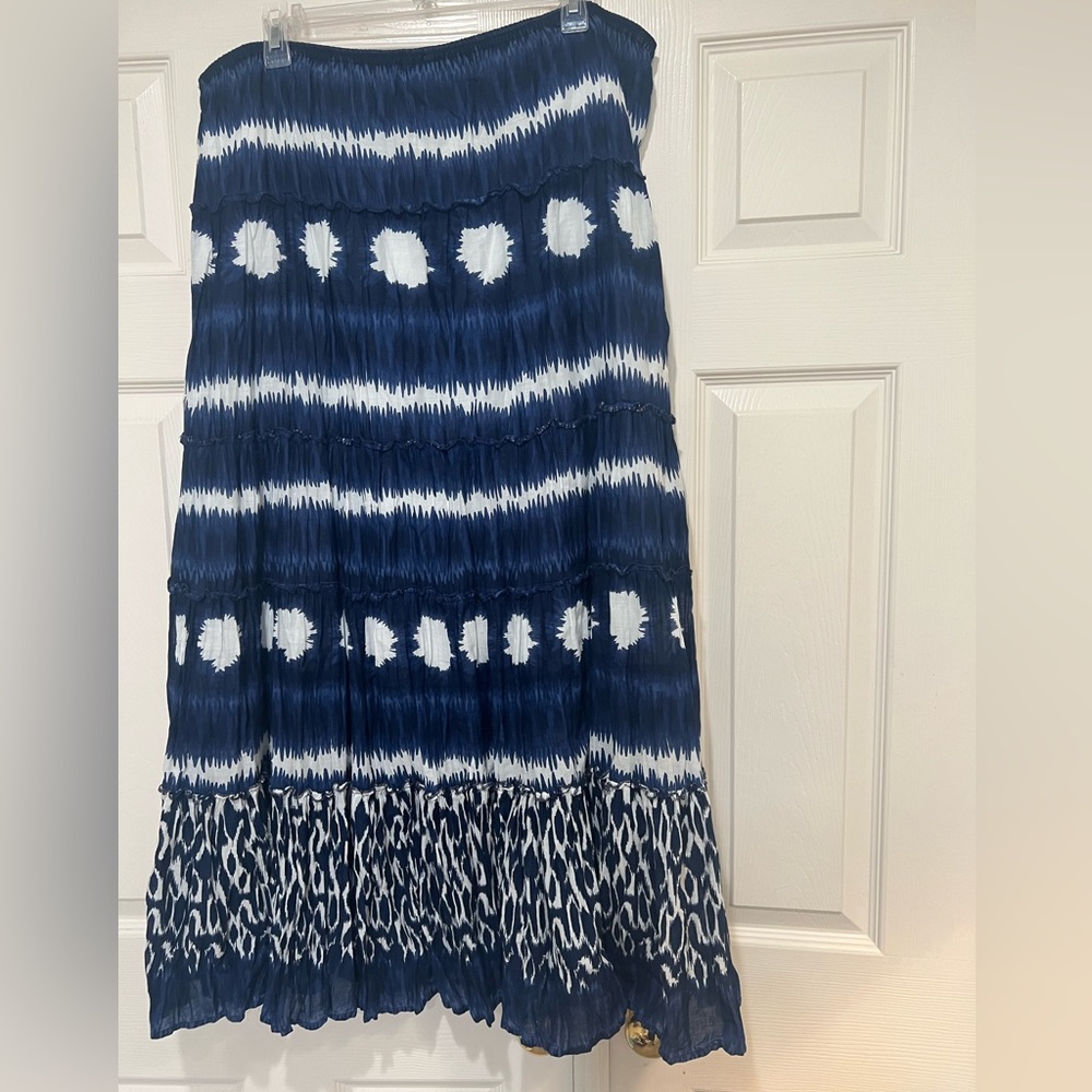 NWNT STYLE & CO BAMBA BLUE TIE DYE COTTON PULLON CRINKLE MAXI SKIRT‎ SZ L